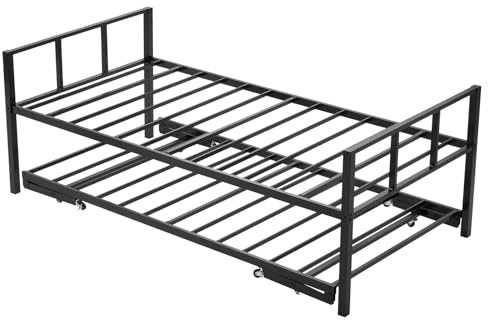VEVOR Twin Size Daybed Frame, Day Bed with Trundle, Heavy Duty Metal Platform Bed Frame, Twin Daybed with Metal Slats Support for Living Room, Bedroom, Guest Room, Easy Assembly, Black
