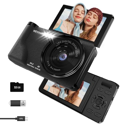 Cámara Digital 4K 64MP, Wevoor Camara de Fotos con Pantalla Flip De 180°