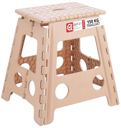 Relaxdays Fällbar pall vikbar, campingpall, stor badpall, upp till 150 kg, plast, HBT: 39 x 39 x 32 cm, beige