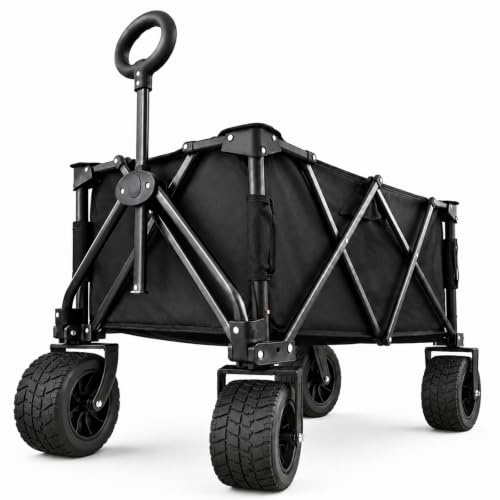 180L Festival Trolley on Wheels, 150KG Heavy Duty Foldable Collapsible Wagon, All-Terrain Wide Sand Wheels, Pull Along Utility Cart for UK Festivals, Beach, Garden, Camping & Weekly Shopping, Black