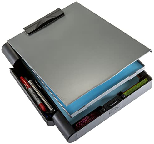 Officemate Carry-All Storage Clipboard, 10.25 x 13.75-Inches, Document Organizer with Dual Compartments, Pen Holder and Magnetized Storage Area, Gray/Black