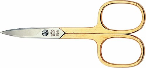 nippes Solingen Nagelschere aus gehärtetem, vernickeltem Stahl | 18 Karat Teilvergoldet | 9 cm | Mit Schließhalm und gebogener Spitze | Für Pediküre und Maniküre | Qualität aus Solingen