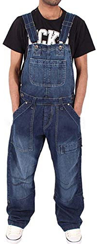 FANSU Herren Jeans Latzhose Overall, Arbeitshosen Lange Jeanshose Retro Denim Arbeitslatzhose Jumpsuit Destroyed Ripped Multifunktion Hose Arbeitskleidung (3XL,Navy blau)