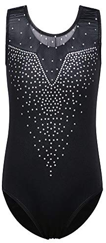 ZNYUNE Ragazze Ginnastica Leotards Balletto Body Costumi di Danza per Bambini da 3 a 14 Anni 198 SequinBlack 12A