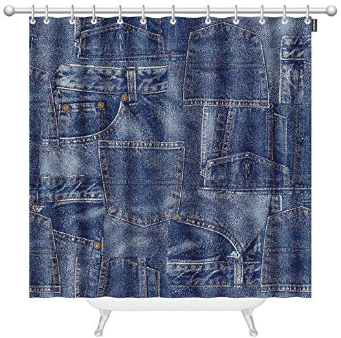 HOSNYE Denim Material Patchwork Extra Long Fabric Shower Curtain 72 x 96 inch Fabric Apparel Indigo Miscellaneous Shower Curtains for Bathroom