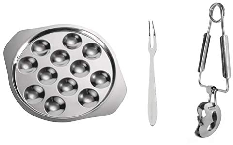 Cabilock Ensemble de Salle à Manger Escargot 12 Trous de Compartiments Assiette D'escargots D'escargot Ensemble de Fourchette à Pinces Plateaux de Service à Huîtres Plateaux en Forme de