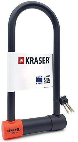 KRASER KR120L Solid U Vorhängeschloss SRA-geprüftes Motorradschloss Diebstahlschutz Motorrad Sicherheitsschloss Ø18, 120cm breit, Schwarz und Orange