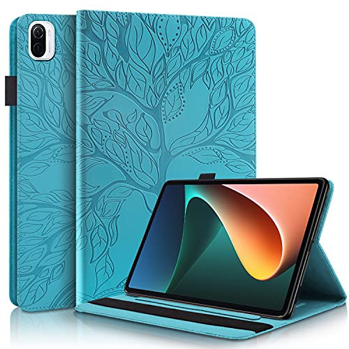 Succtopy Hülle für Xiaomi Mi Pad 5/ Mi Pad 5 Pro 11 Zoll 2021, Folio Flip PU Leder Hülle Standfunktion Brieftasche Wallet Cover Case Tablet Schutzhülle Xiaomi Mi Pad 5 Pro,Baum Blau