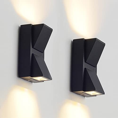 YNDD Aplique Pared Exterior, 5W Lampara Exterior Pared LED Moderno IP65 Impermeable Lampara Exterior, Aluminio Up Down Luz Exterior Pared para Balcón, Garaje, Terrazas, Patio, Jardín, Negro, 3000K