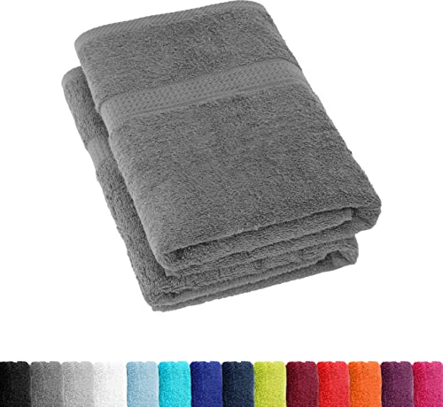 BaSaTex Frottee Duschtücher 70x140 cm, 100% Baumwolle Öko-Tex Made in Green, Duschtuch Badetuch Set 2er Pack Anthrazit Grau