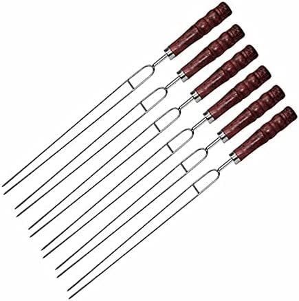 Utensili for griglia Spiedini for kebab 6 pezzi Spiedini for barbecue da 45 cm 45 cm Griglie for barbecue arrosto in acciaio inossidabile Forchetta a forma di U Spiedini in legno Shish Kebab Ago for c
