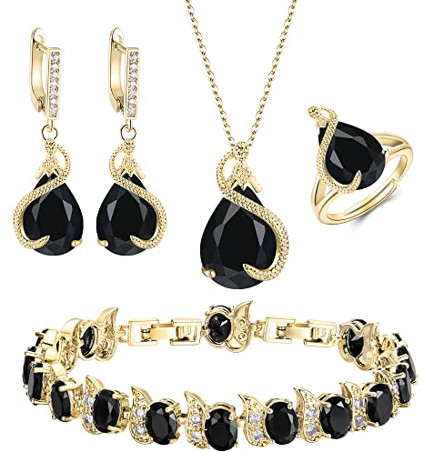 EVER FAITH Smyckeset 4 stycken droppformade zirkoner glamour hänge halsband örhängen tennisarmband öppet ring set för kvinnor bröllop fest klar silverton