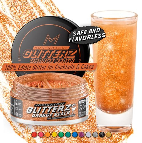 MONÉGASQUE Orange Edible Glitter for Drinks & Cakes, Cocktail Glitter, 10g | Orange Beach Edible Glitter for Halloween Cocktails, Cakes & Party Drinks - Kosher, Halal, Vegan, Tasteless