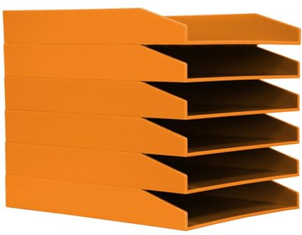 simpa A4 Orange Plastic Stackable Letter Filing Document Letter Tray Dimensions 25cm (W) x 31cm (L) x 13.5cm (H) - Set of 6