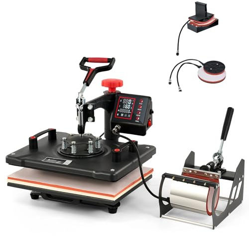 CREWORKS 5 IN1 Pressa a Caldo 30 X 38CM 1250W Pressa a Calore Macchina Sublimazione Digitale Rotazione a 360 Gradi Trasferimento Multifunzione con Termopressa per Magliette Cappellini T-Shirt Tazze