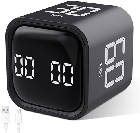 Cuteefun Pomodoro timer, roterande kubetimer, 5/10/30/60 minuter & nedräkning, digitalt äggklocka med vibrationer, kortvarig väckarklocka med justerbar ton för barn, kök, sport, arbetsrum, arbete