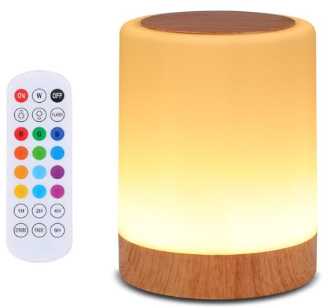 OORUN Touch Bedside Table Lamp,13 RGB Colors & 5 Brightness, USB Rechargeable Desk Lamp, Remote Control Dimmable Night Light with RGB Color Changing,Portable Lamp for Baby, Bedroom, Living Room