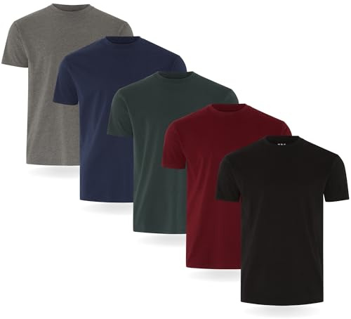FM London Camiseta Paquete de 3/5 para Hombre - Camisetas de Peso Premium con diseño Ligeramente Ajustado, Negro, Burdeos, Verde, Azul Marino, Gris Antracita (Pack de 5), L