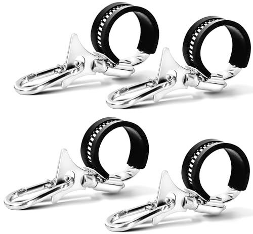 Anley 4-pack flaggstångsklämma och klämma för att hålla flaggan med karbinhake och silikon Anti-halkstrip - fästtillbehör Rostfritt stål metallslangklämmor för 0,7-1,25 IN diameter flaggstång