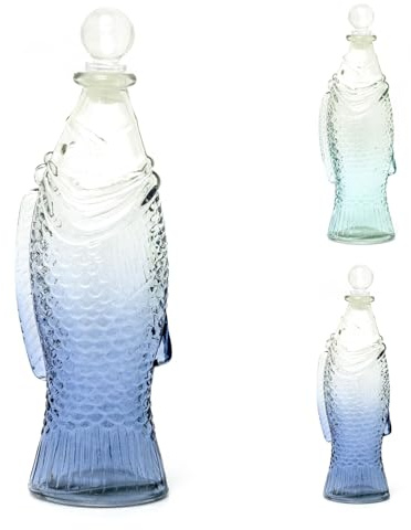 Carousel Home Glass Koi Fish Shaped Bottle | Nautical Blue Fish Design Decorative Glass Bottle ~ 26cm – Colour Varies, One Supplied
