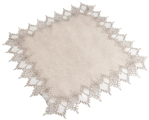 URROMA Quadratische Tischdecke aus Leinen, mit Spitzenbesatz, Couchtischdekoration, Tischdecke f黵 Esszimmer, K點he, 60 x 60 cm, Beige