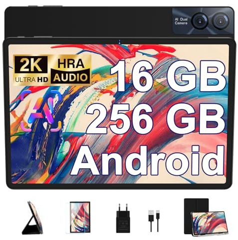 GOODTEL Tablet 11 Pulgadas 16GB RAM+256GB UFS ROM(1TB TF), 2K Pantalla 2000 * 1200 UHD, Android, WiFi 5G, BT 5.0, 8 Cores, 4 Altavoces, 8600mAh, 13MP+5MP, Cuerpo Metálico, Certificado GMS,Negro