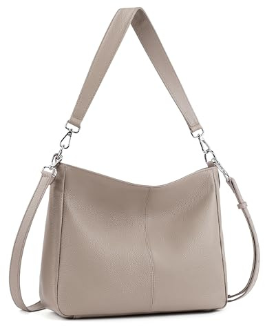 befen Damen Handtasche Echtleder Henkeltasche Shopper Tasche, Weiches Hobo Umhängetasche Schultertasche Frauen Mittelgroße mit 2 Schultergurten - Einfache Klassische Elegante, Grau