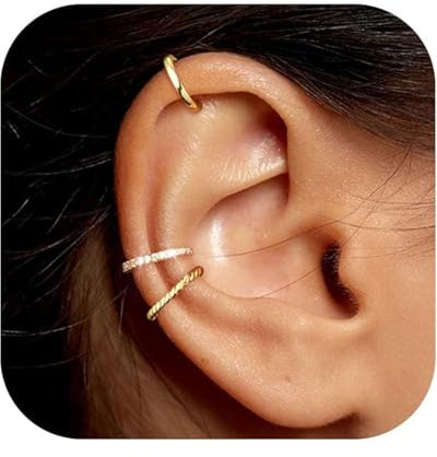 LEEQBCR 3 Stück Ear Cuff für Damen Ohrmanschette Ohrringe Fake Ohrringe, 14K Gold Clip Ohrringe Non Piercing Fake Helix Knorpel Wrap Cuff Ohrringe Ohrklemme