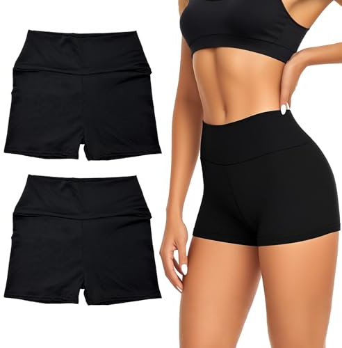 SAIIURV 2 Pièces Shorty Taille Haute pour Femme Short de Sport Femmes, Short de Yoga à Taille Haute, (FR/ES, Alpha/Lettres, Taille Unique, Taille Normale, Taille Normale, Noir)