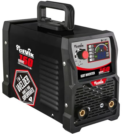 CEVIK PRO CE-SMART160 - Soldador Inverter MMA con Máscara de Soldadura y Portaelectrodo - 160A 40% 230V - Electrodos hasta 4mm - Display LED - Conectable a Generador - Máquina de Soldar Portátil