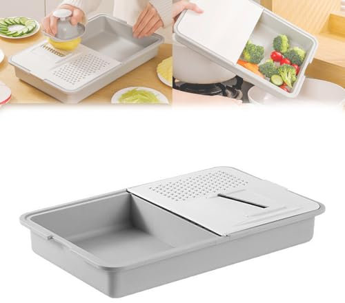 Planche à découper multifonction 6 en 1 avec couvercles et râpes, station de préparation de cuisine peu encombrante pour légumes et fruits