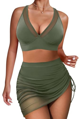 High Waisted Bikini Set Tummy Control Bikini Sets for Women, Push Up Bikinis 2 Piece Swimsuit, Adjustable Swimming Costumes for Grils (UK, Alpha, M, Regular, Regular, Green)