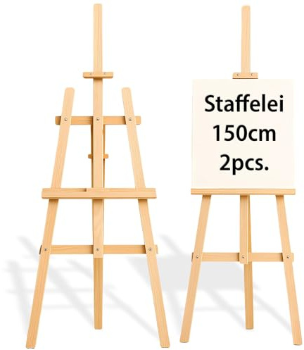 Staffli i trä – Målarstaffli höjdbart vinkelbart för målning ateljé & bröllop skylt – staffli för barn vuxna hopfällbart canvasställ tavelställ trä 150 cm (2 stycken)