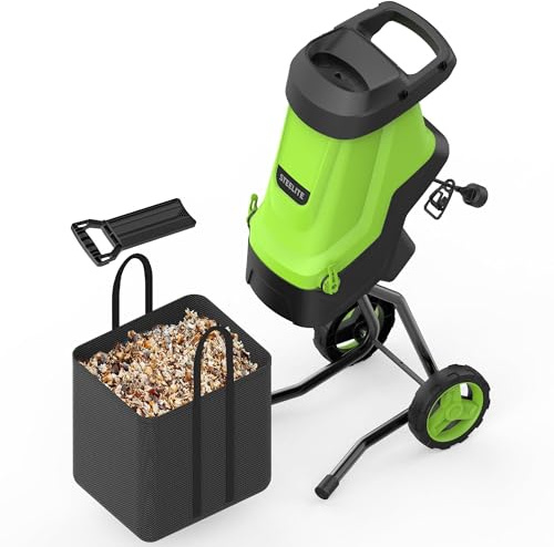 Steelite 15-Amp Electric Wood Chipper with 1.8 Cutting Diameters, 45L Collection Bag Chipper Shredder, Mulcher with Max 15:1 Reduction, Easy-Cleanup Dual Steel Blades Ideal for Branches and Twigs