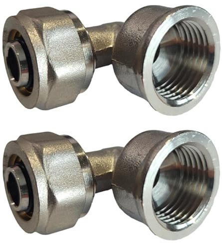 SKIR'CO 2 piezas Codos de compresión para tubería de 16 mm x 1/2, latón niquelado, conexión de codo de compresión de 90 grados con rosca hembra, conector de tubería
