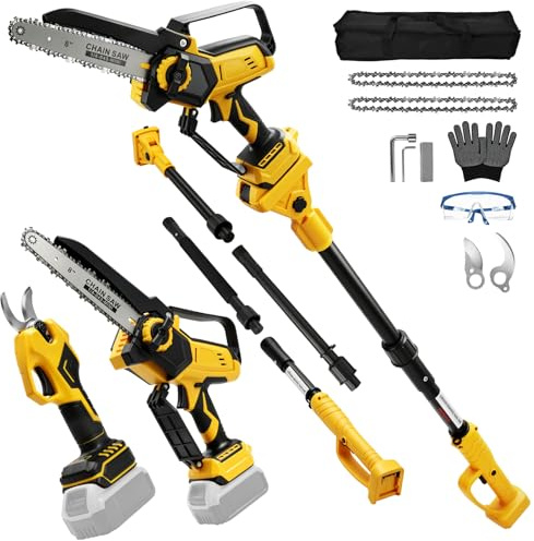8 Pollici Motosega a Batteria Telescopica & 28 mm Forbici Potatura a Batteria Compatibile con Dewalt 18 V, 20 V, 4-in-1 Kit Motosega e Forbici, Portata Massima Fino a 4,5 m