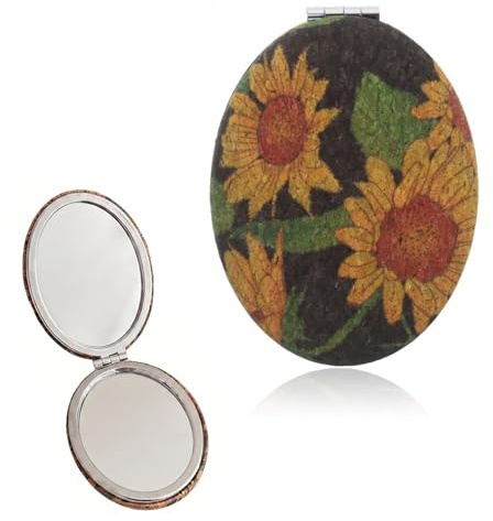 MNYXIS Specchio da Borsa Pieghevole con Girasole, specchietto da borsetta, Specchietto Trucco Portatile Vintage in Metallo e Vetro, Specchio Tascabile Magnetico per Donna e Ragazza, Nero e Giallo