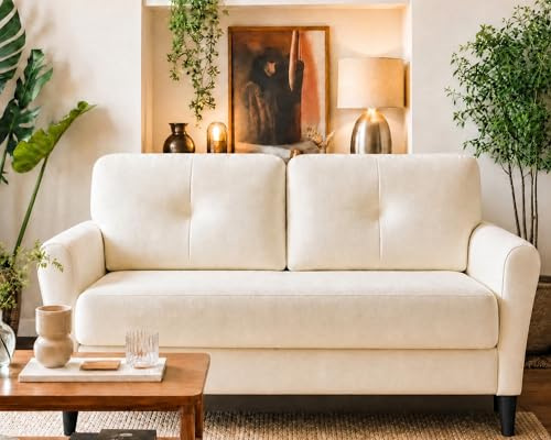 Domusensus 2 Seater Sofa, 123CM Modern Small Sofas, Comfy Couch with Spring Cushion, Velvet Two Seater Sofa With Wood Legs, Love Seat for Living Room, Small Couch for Bedroom, Beige