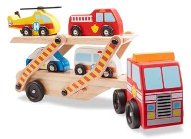 Melissa & Doug Emergency Vehicle Carrier Wooden Truck with 4 Rescue Vehicles