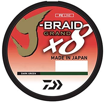 Daiwa, J-Braid x8 Grand Braided Line, 150 Yards, 40 lbs Tested, .013 Diameter, Dark Green (JBGD8U40-150DG)
