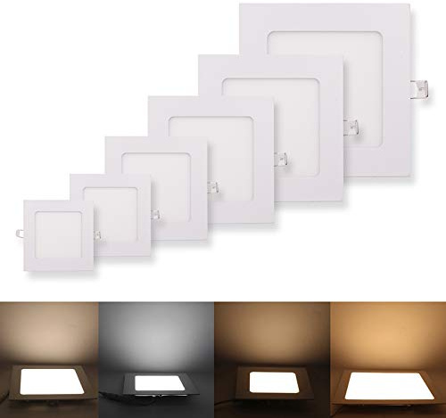 GQL Dimmable Square Recessed LED Ceiling Flat Panel Down Light Ultra Slim Lamp (Warm White (2800-3200K), 18W)