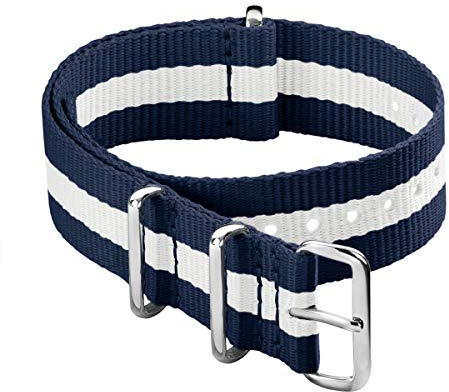 Archer Watch Straps - Classic Military Style Nylon Watch Bands (Navy/White, 22mm)