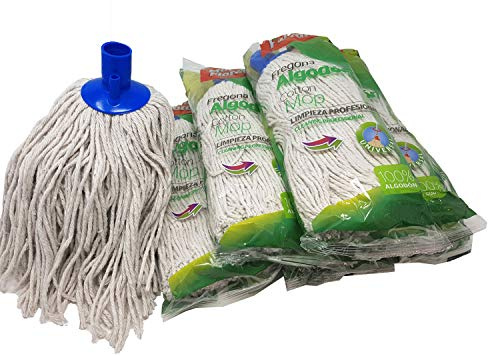 Mundo Floral Caja de 24 recambios de fregona económica de algodón. De Alta Durabilidad y dureza en la Limpieza de Todo Tipo de Suelos