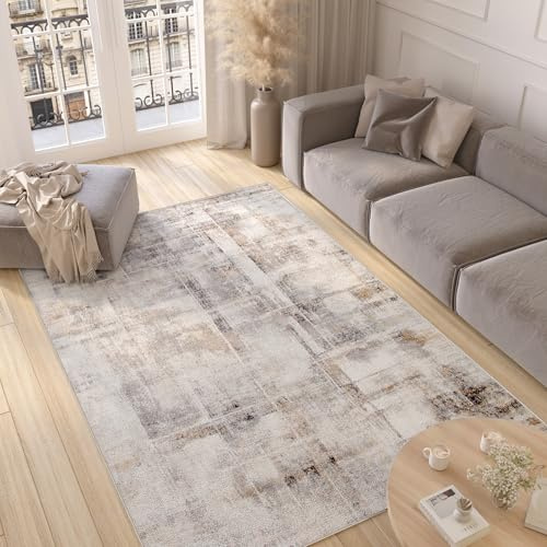 TAPISO Valley Tappeto Soggiorno Pelo Corto Design Moderno Motivo Astratto Sfumato Geometrico tonalità Beige Gray Salotto Soggiorno Camera Sala Ragazzi Ufficio Oeko-Tex 300 x 400 cm