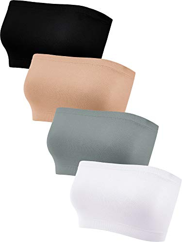 Geyoga 4 Stück Trägerlos Ungepolstert Bandeau Tube Top BH (Elegante Farben, XL)