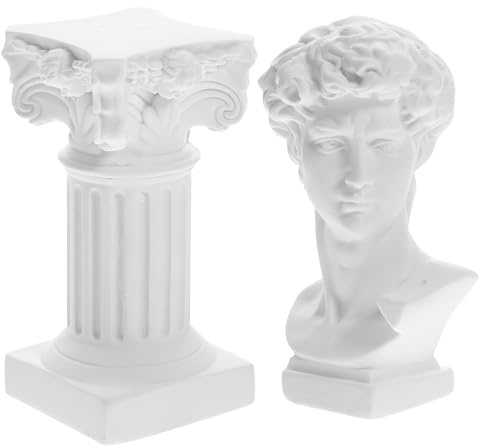 HOMSFOU Statua greca di David busto mitologia scultura in resina pilastri romani colonne greche testa di David artista statuetta per libreria romana tavolo ufficio casa giardino decorazione
