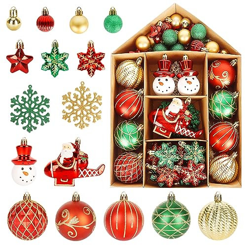 YONTINY 70Pcs Christmas Baubles - Red and Green Small Plastic Ball Ornaments for Tree Hanging Decorations, Xmas, Holiday, Wedding, Party
