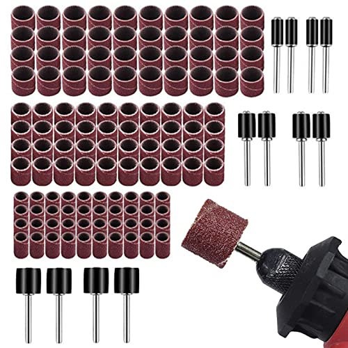 higyee Ponceuse à Tambour de Forage, Bandes abrasives à Tige, Kit de Manchons de Tambour pour Ponceuse et perceuse, 132 pièces, pour Le Polissage, Accessoires de perceuse électrique pour amélioration