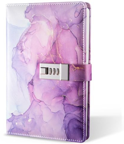 Diary with Lock, A5 Lockable Journal, PU Leather Combination Lock Diary, Lock Diary Planner Organizer for Men and Women, Office Product 8.6 x 5.9 in- Purple