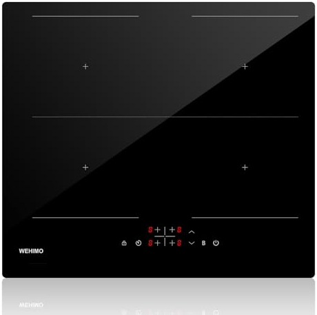 WEHIMO Induktionskochfeld, Induktionskochfeld 4 platten mit Power Booster, Berührungssteuerung, Kochfeld Induktion Herdplatte mit 4 Platten, 9 Leistungsstufen Induktionskochplatte 60cm (6800W)